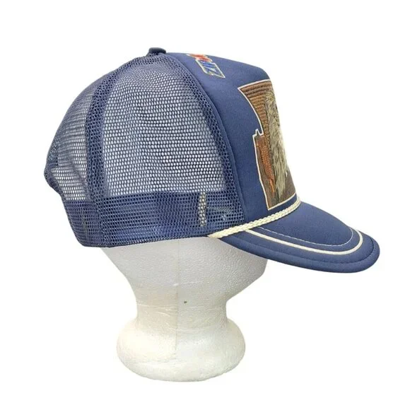 Vintage USPS Trucker Hat Express Mail Eagle Blue Mesh Snapback Rope Twin Towers - Picture 9 of 13